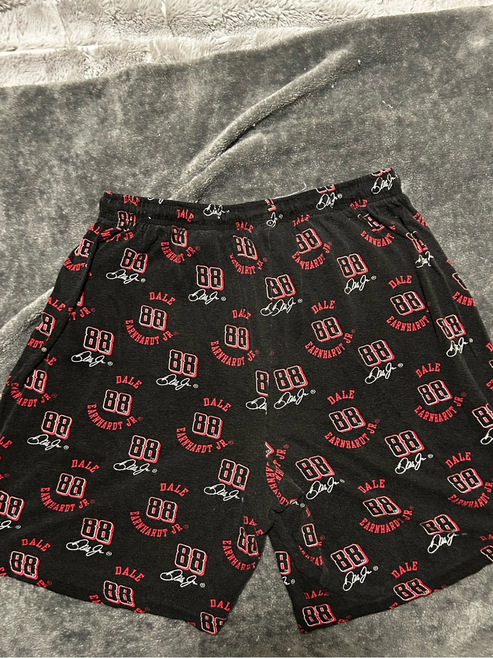 Nascar Men’s Black Shorts with Red and White Dale Earnhardt Jr. 88 Print